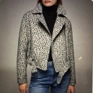 Zara Gray Leopard Print Leather Jacket